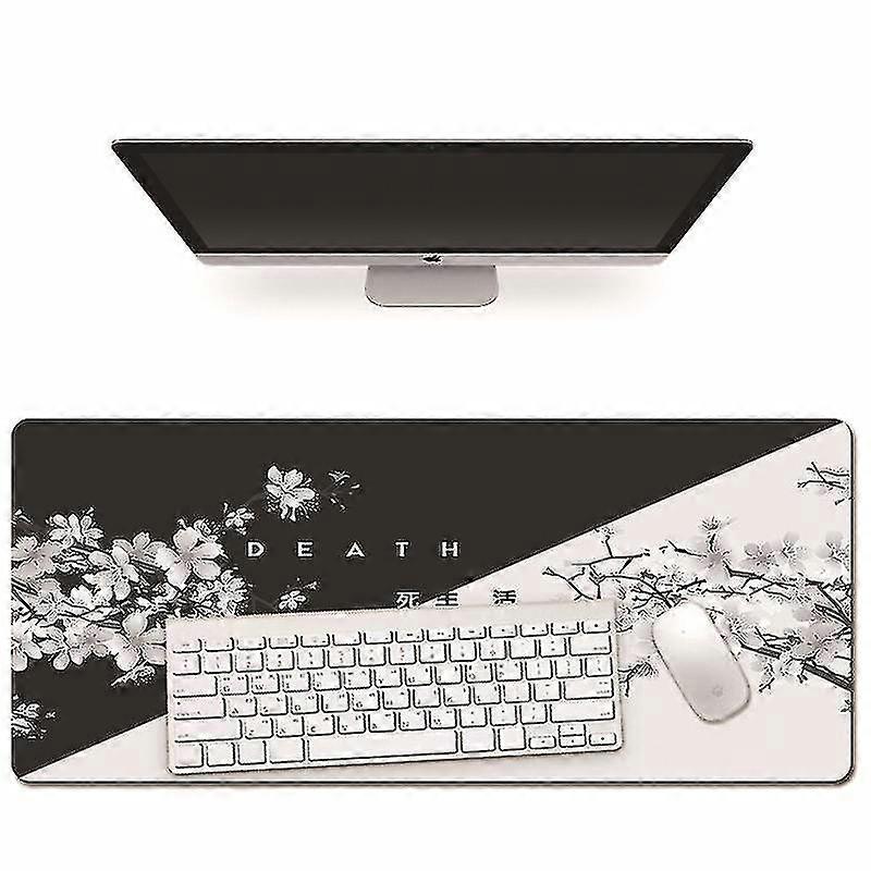 Dewenwils Black And White Japanese Cherry Gaming Mouse Pad Longer Mouse Pad Table Mat Stitching Edge Long Mouse Pad Non-slip Rubber Mousepad PXCL