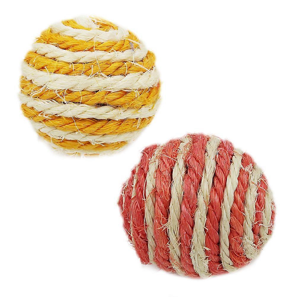 2pcs Sisal Hemp Ball Kitten Teaser Playing Chew Scratch Pet Cat Toys (Random Color)