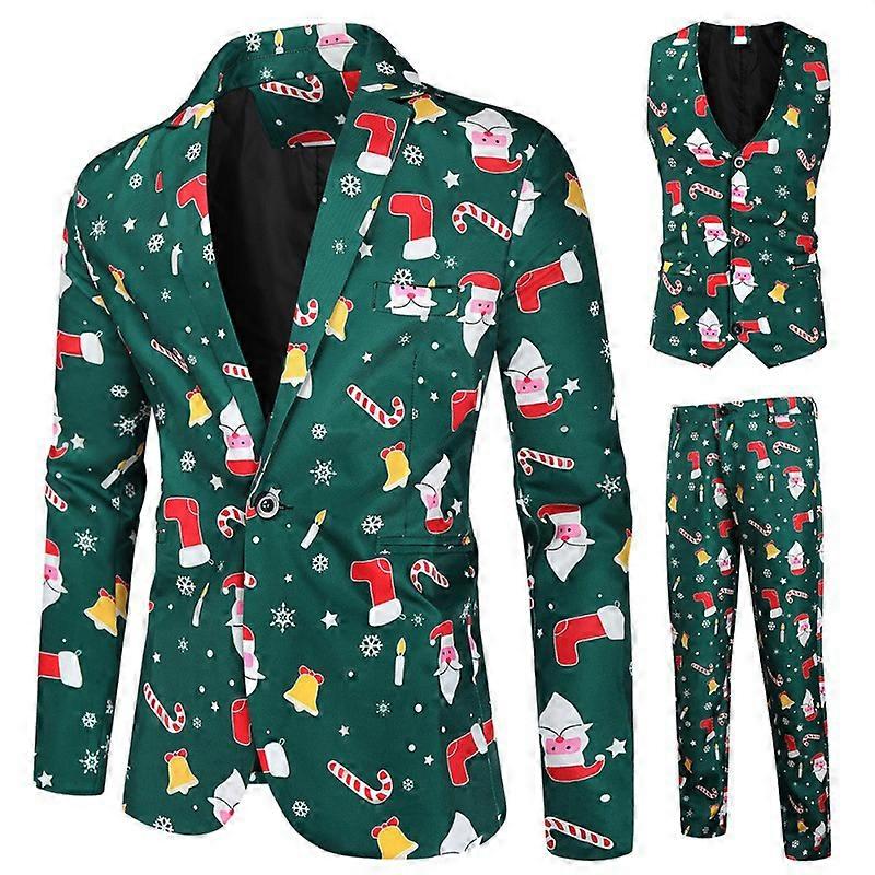 Men's Blazers 3 Piece Suit, Slim Fit Christmas Snowflake Tuxedo Suit