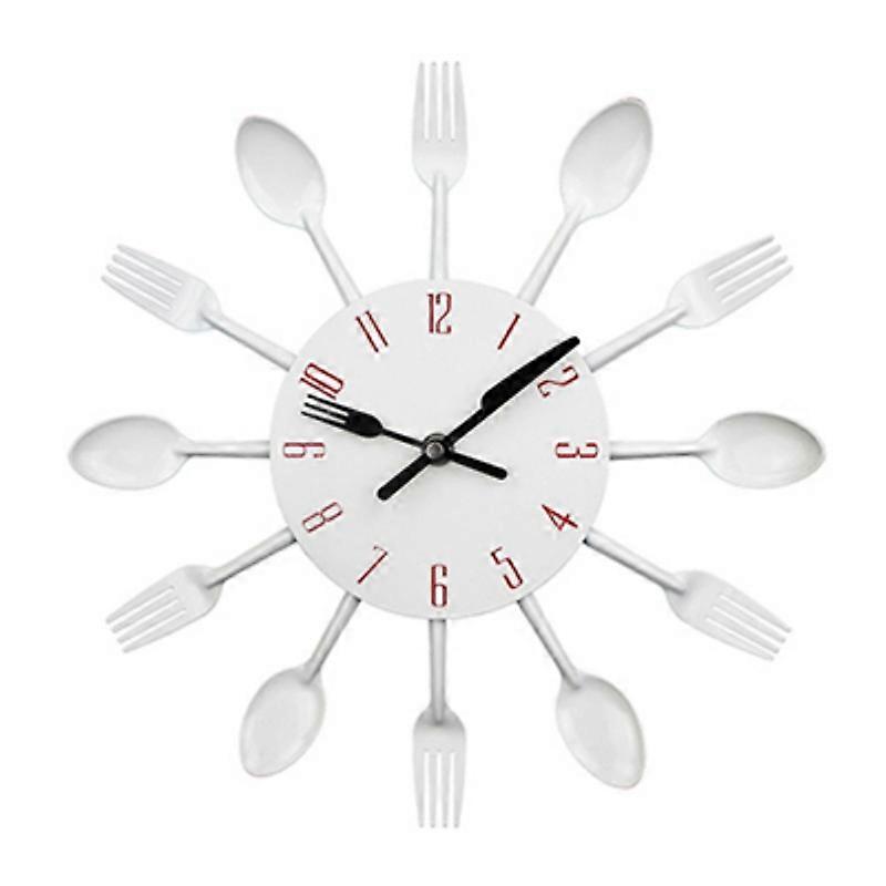 Cutlery Metal Kitchen Decorative Wall Clock White