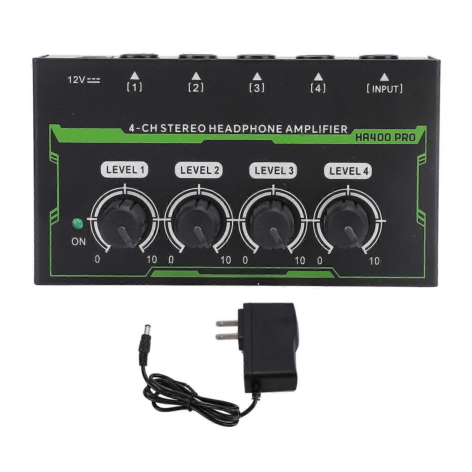 4 Channel Low Noise Headphone Amplifier with RGB Lights Stereo Headphone Splitter for Home and Mixing Studio US Plug 100-240V