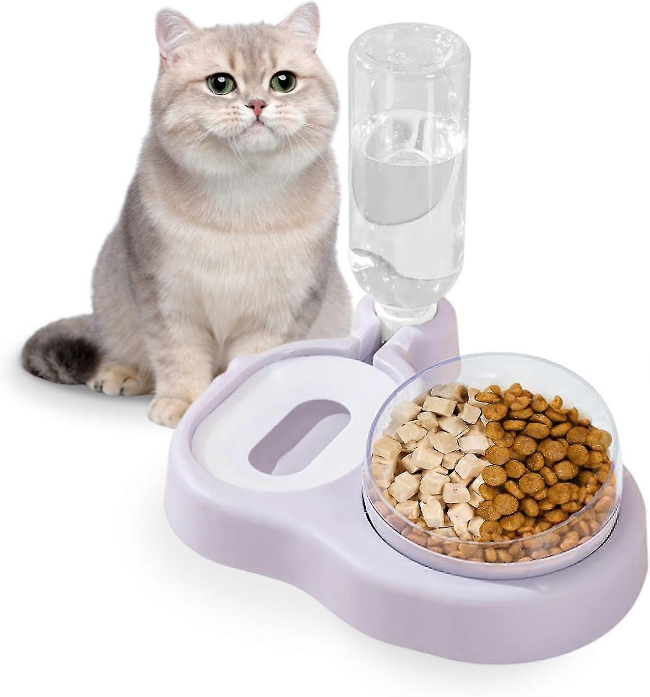 Katzennäpfe mit Schwerkraftwasser, 15 Neigung und 360 drehbare Futterautomaten 2 in 1 Katzennäpfe mit automatischer Wasserflasche abnehmbar