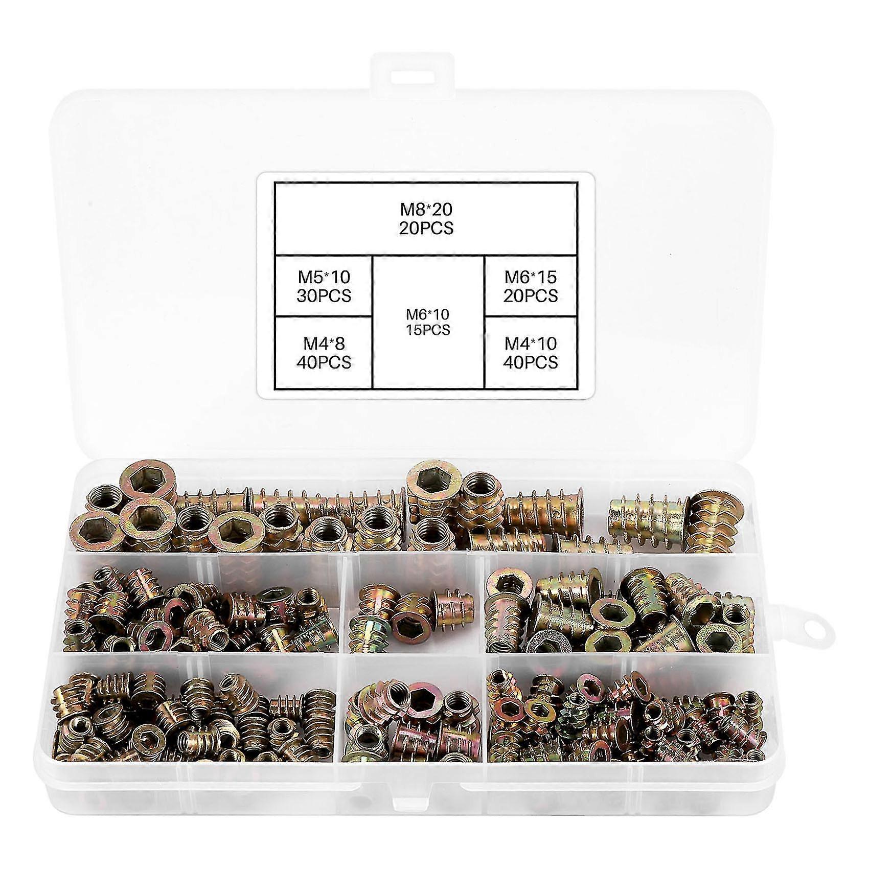 Threaded Inserts Nuts, Wood Insert Assortment Tool Kit, (165 Pcs)