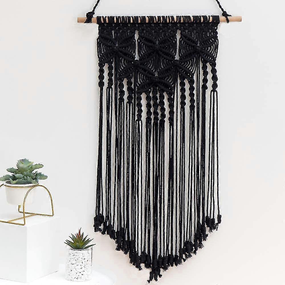 Maca de macrame parede pendurada tapeçaria tecida 16x27,6 polegadas, preto