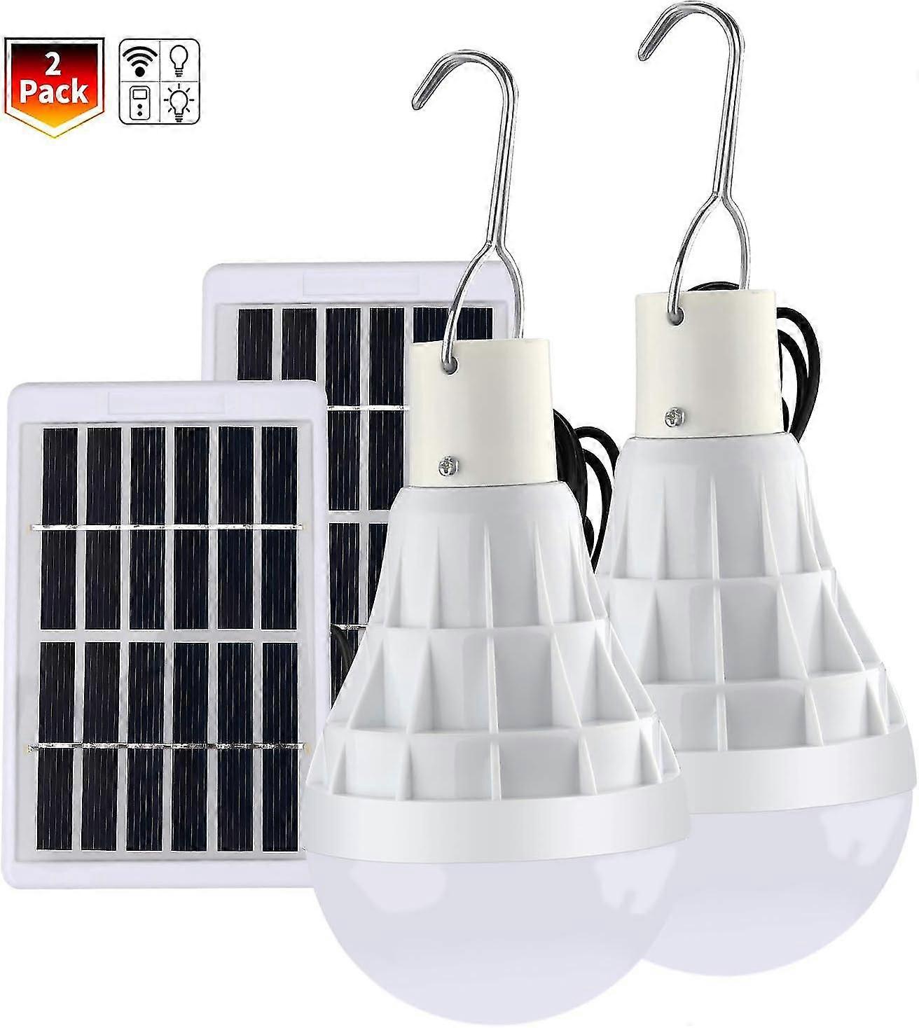 -2 Piece Solar Powered Led Bulb, 12W Rechargeable Solar Lamp with Remote Control for Camping