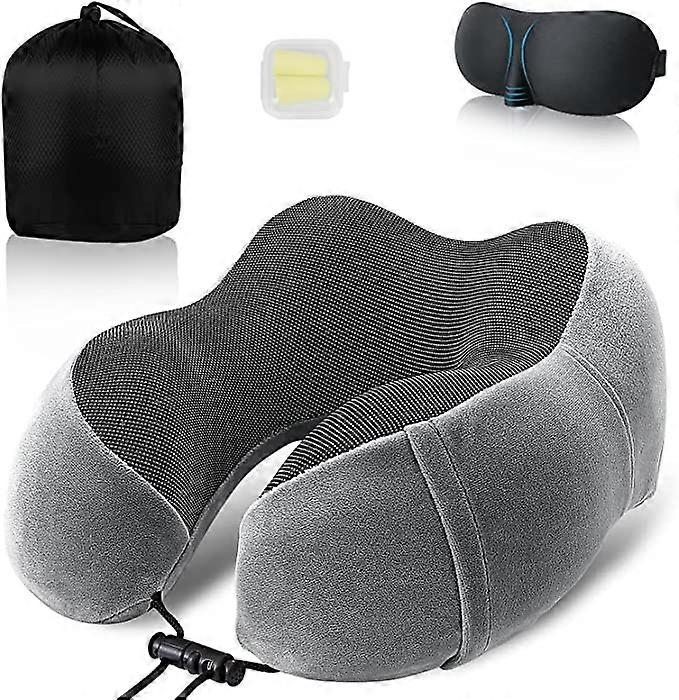 Neck Pillow for Traveling, Travel Airplane 100 Percent Pure Memory Foam Flight Headrest Sleep, with 3D Eye Mask, Ear Plugs and Organizer Bag, Machine