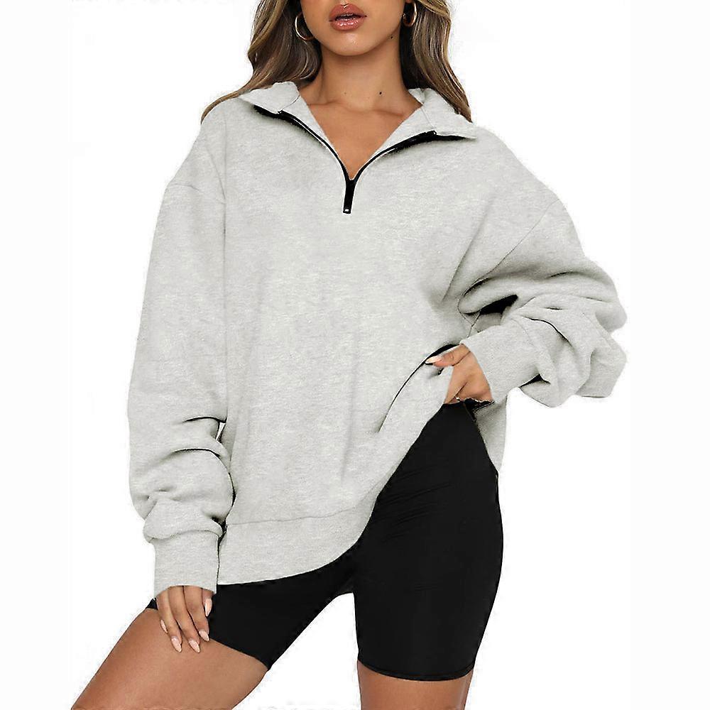 Women Half Zip Sweatshirt Oversized Solid Pullover