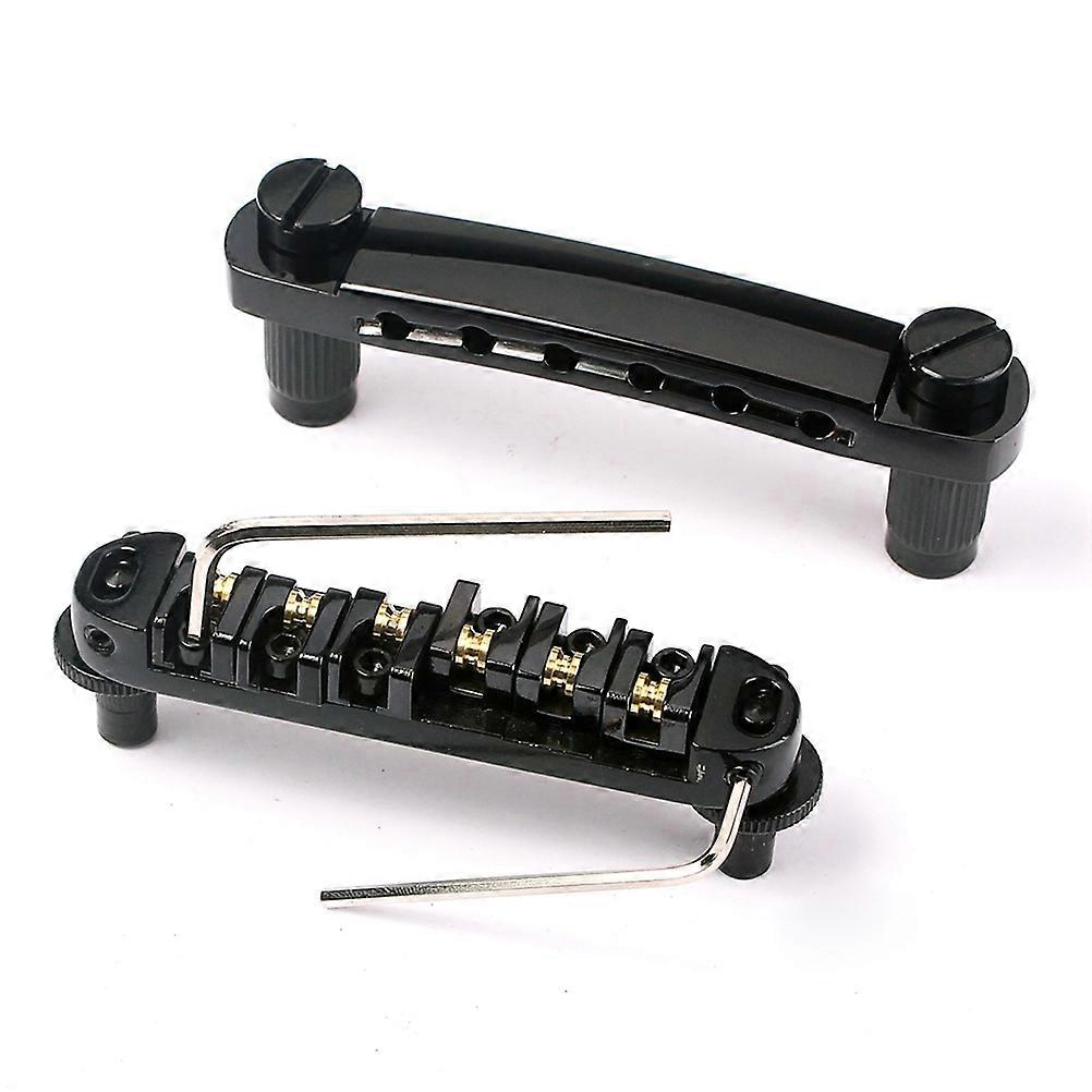 Roller Saddle Bridge Tailpiece with Studs and Wrenches for LP SG Style Electric Guitar Replacement Parts (Black)