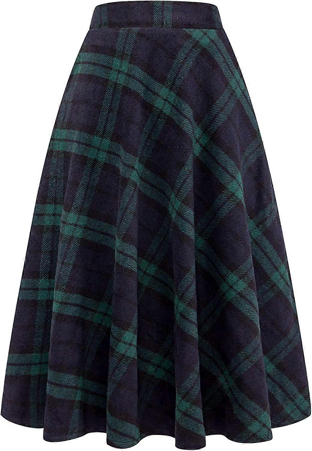 Women's Maxi Skirts Tartan Wool Long Warm with Elastic Waist Plus Size