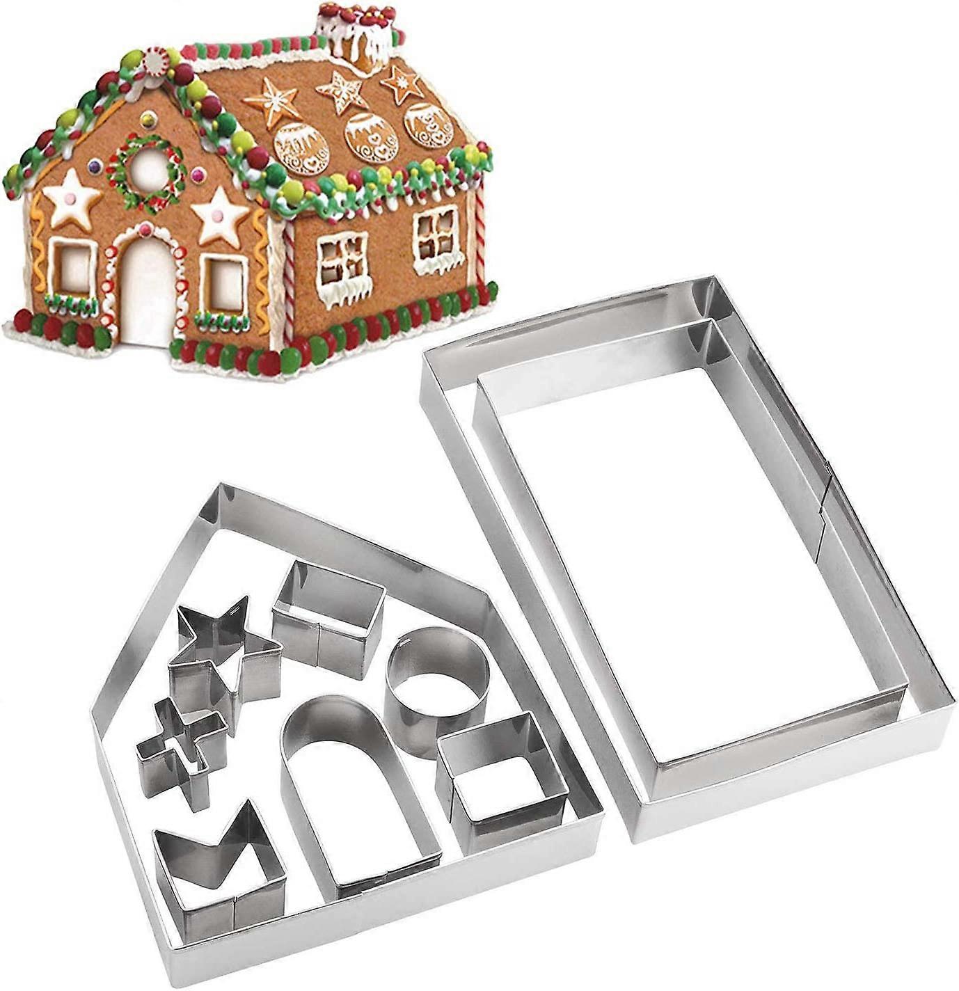 Nyt, egnet honningkagehussæt, 10stk 3D rustfrit stål cookie mold cutters sæt til jul