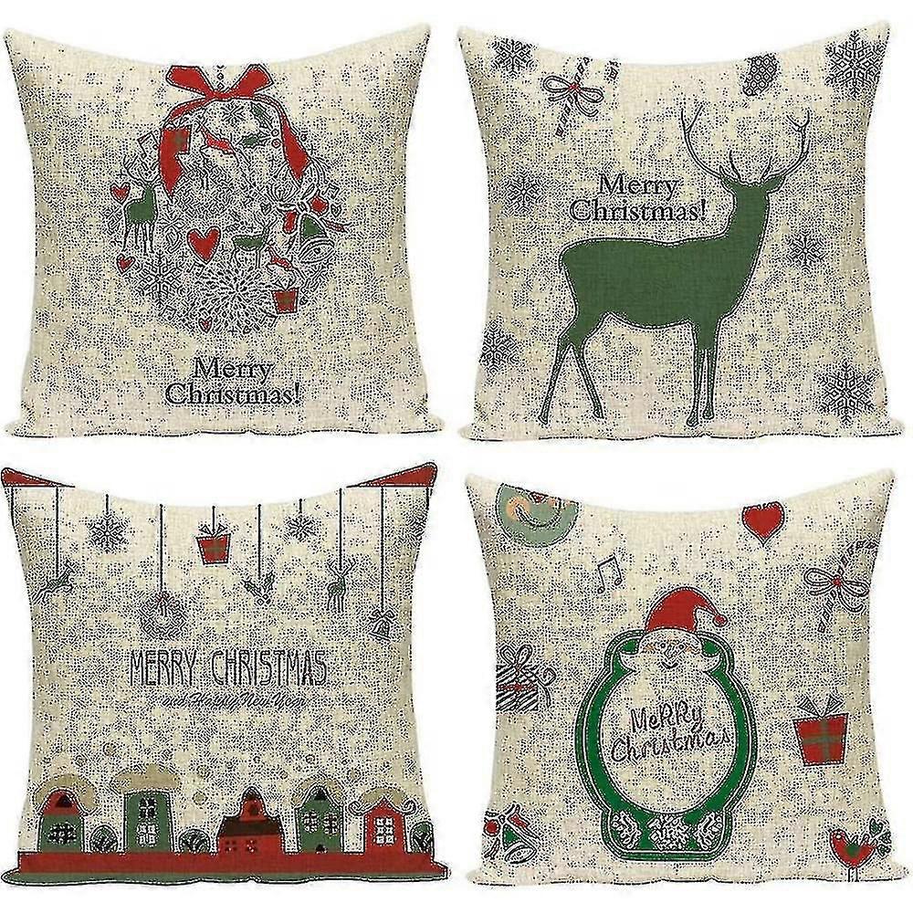 Four Christmas Printed Square PillowcasesRed
