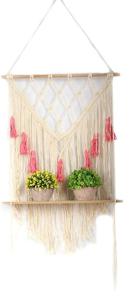 Macrame Rope Plant Hanger Wood Floating Hanging Shelf