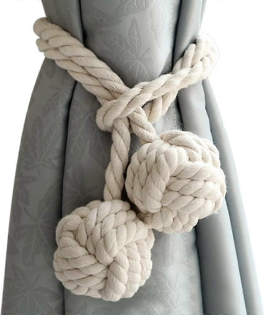 Curtain Tiebacks With 2 Cotton Balls, Eco-friendly Rope Knit Cotton Yarn Curtain, Natural And Simple Style, Decoration For Room Or Bedroom (beige)