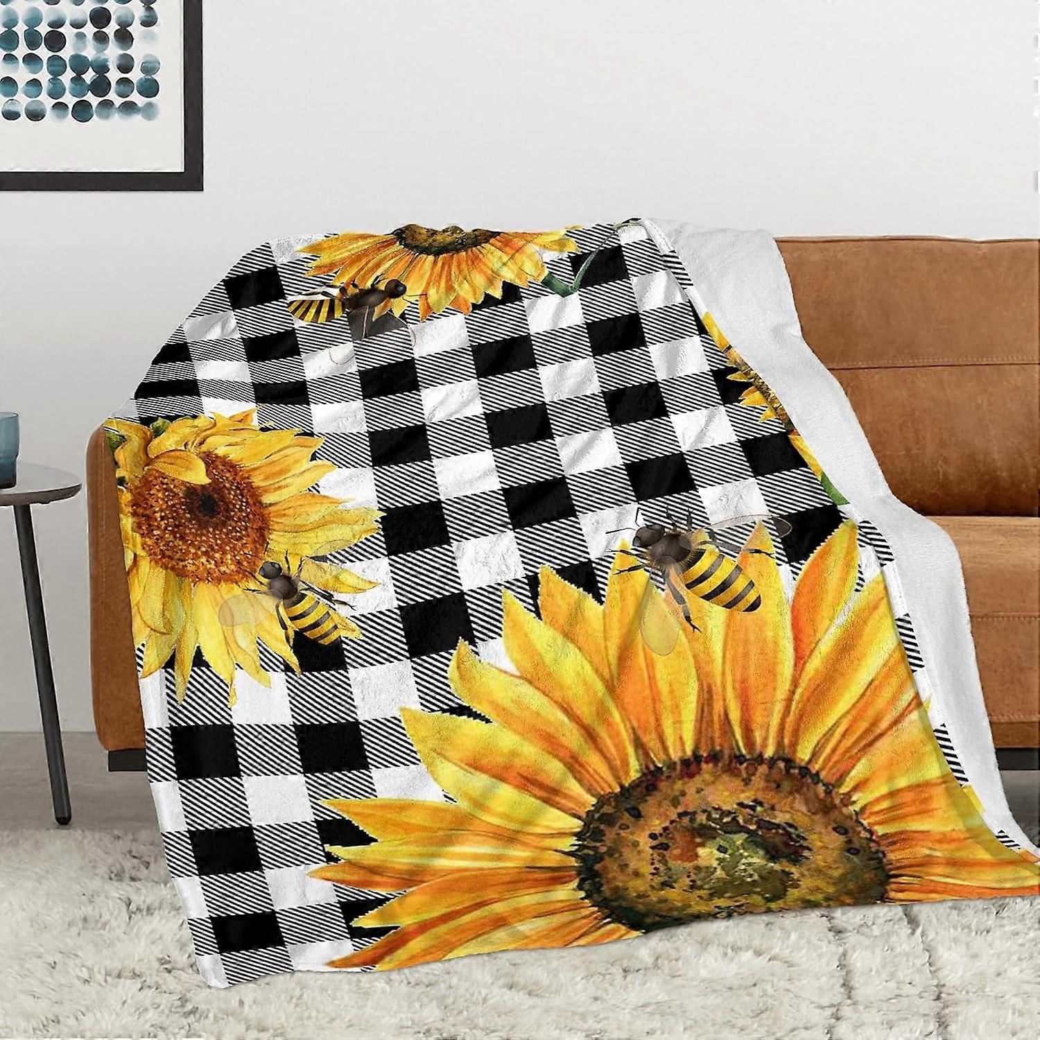Sunflower Gifts Blanket, Fall Decor Throw Blanket with Sunflower Plaid for Bed Couch Sofa, Lightweight Soft Cozy Flannel Blanket Gifts for Friend Wome