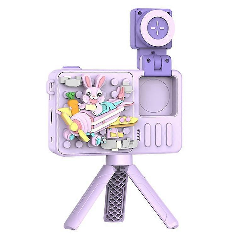 M1 Rabbit Building Block Toy Flip Lens Digital Camera 2.4-inch Screen Kids Camera with Tripod