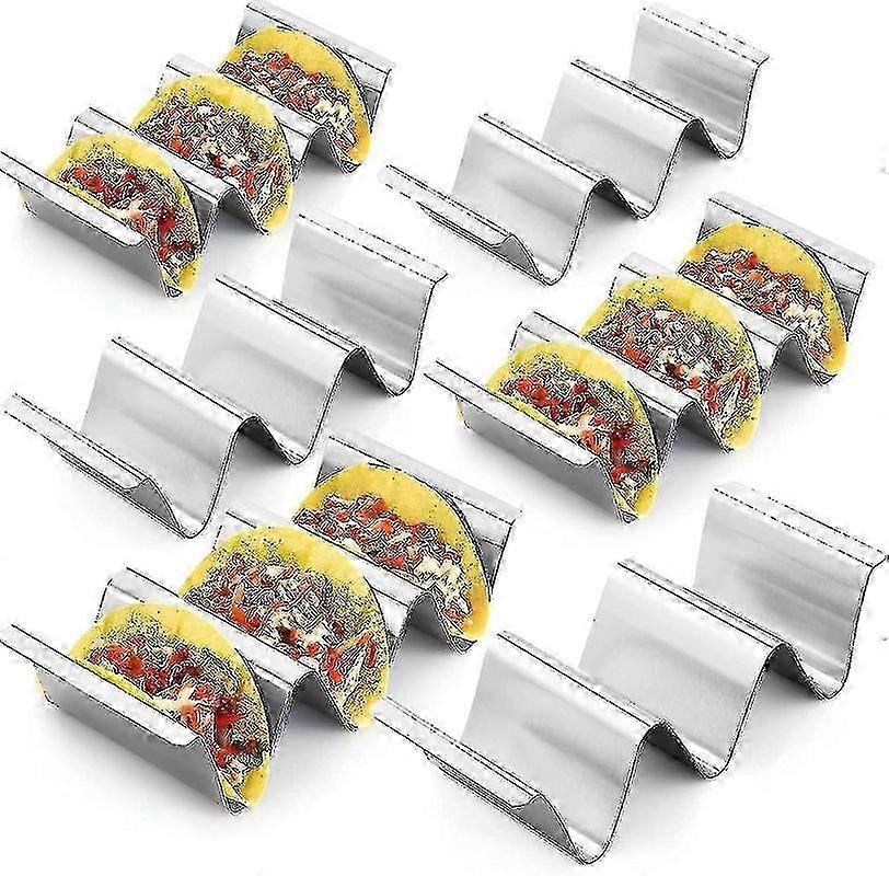 حامل تاكو ، مجموعة من 6 صينية تاكو من الفولاذ المقاوم للصدأ ، حاملات تاكو شل أنيقة ، رف يحمل ما يصل إلى 3 تاكو كل الحفاظ على قذائف في وضع مستقيم ، المواد الصحية