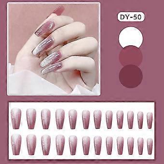 Rose Purple False Manicure With Glitter With Harmless And Smooth Edge Nails