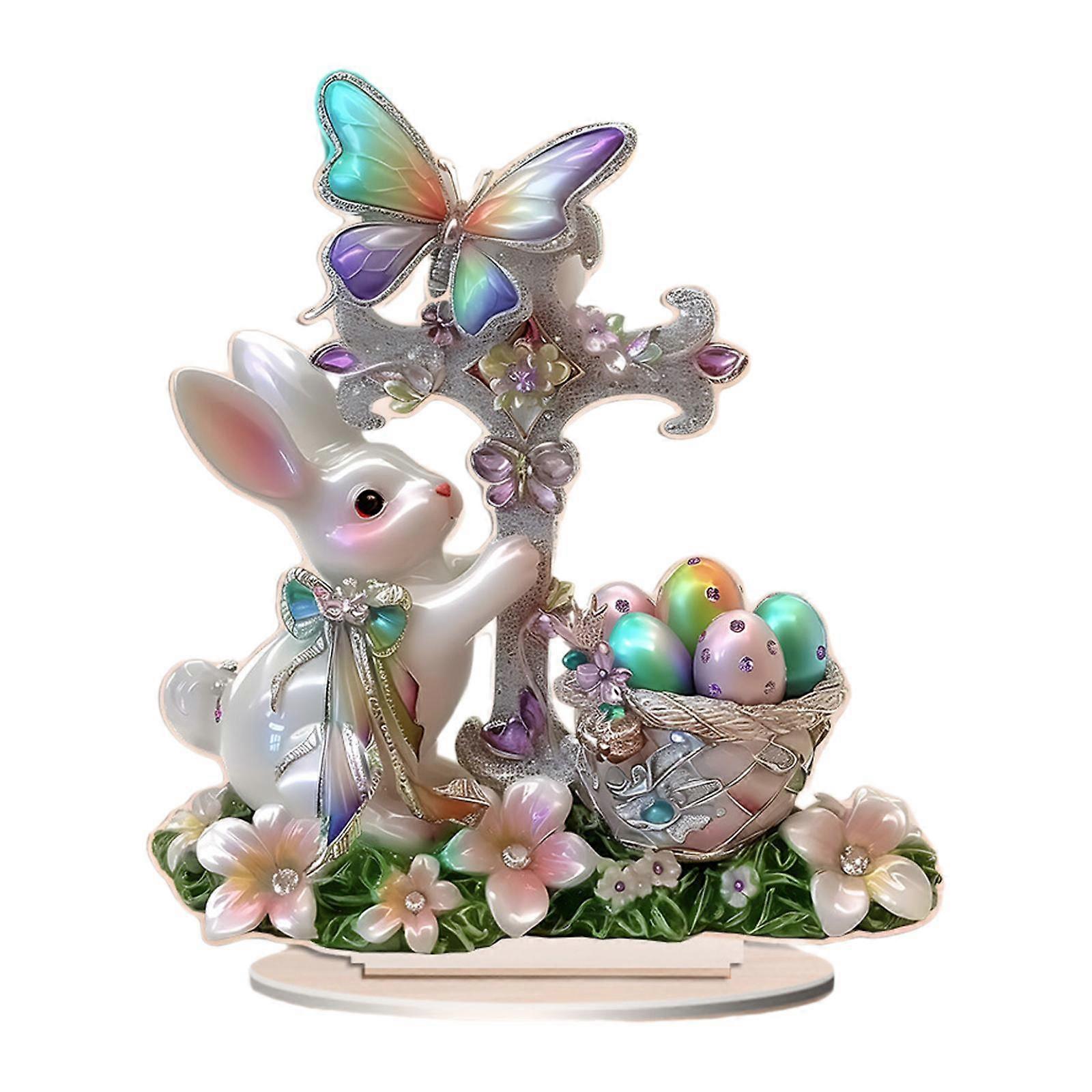 Flat Acrylic Easter Garden Bunny Table Sign Accessories Desktop Decoration