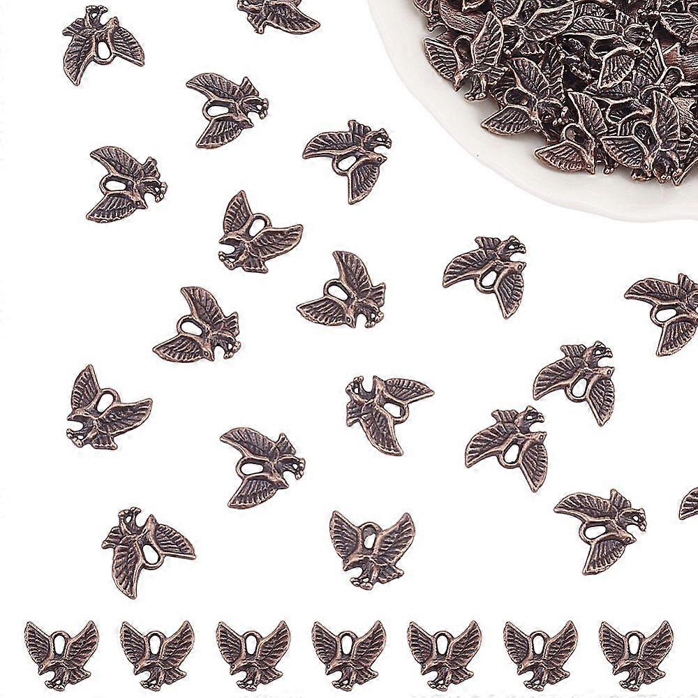 1Box 100Pcs Tibetan Style Alloy Pendants Cadmium Free & Lead Free Eagle/Hawk Charm Red Copper 13x13x2mm Hole: 2mm