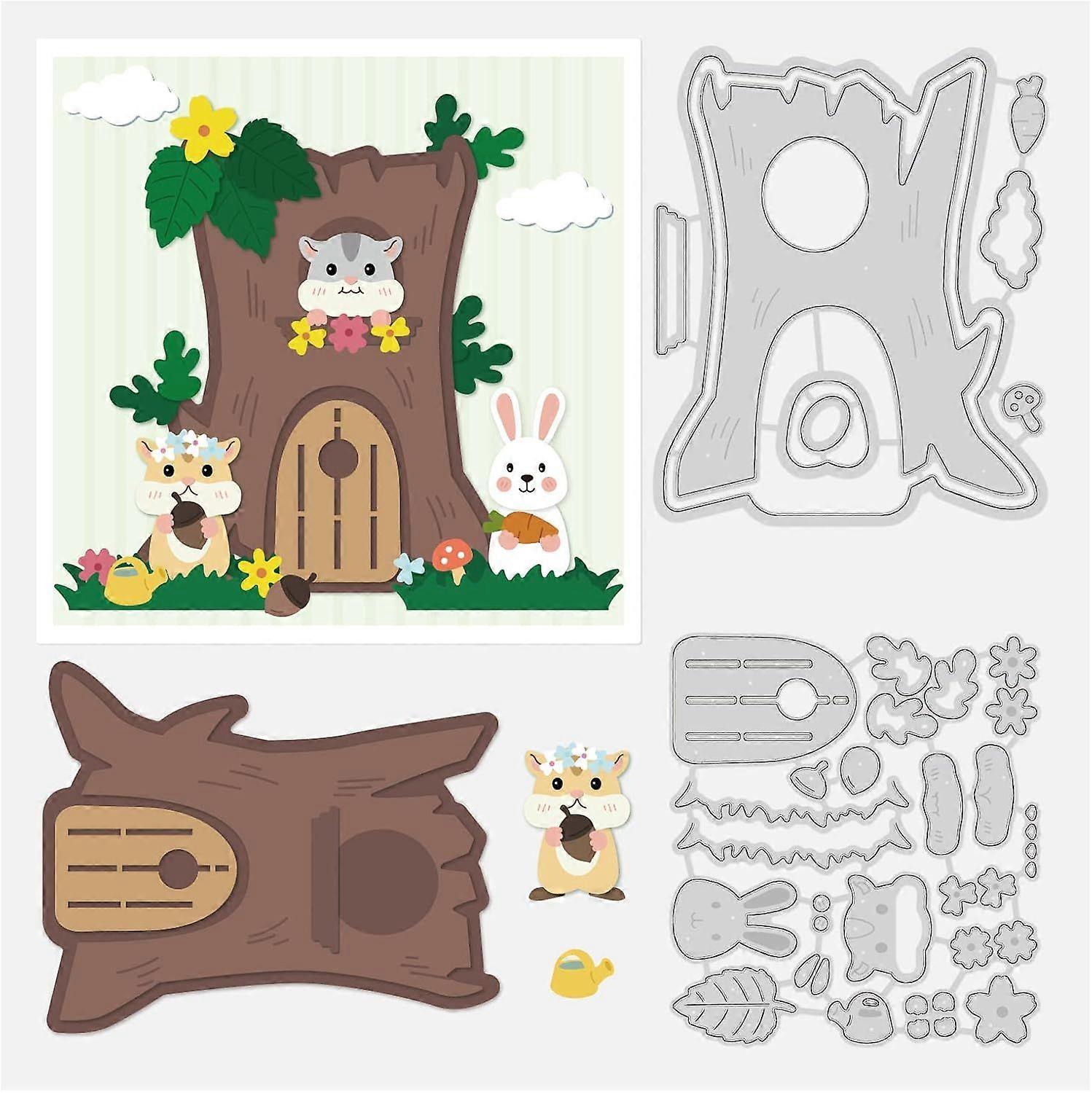 Tree House Cutting Dies Hamster Bunny Die Cuts for DIY Crafts Scrapbook Decorative Embossing