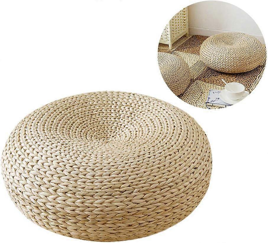 Breathable Round Floor Cushion, Woven Straw