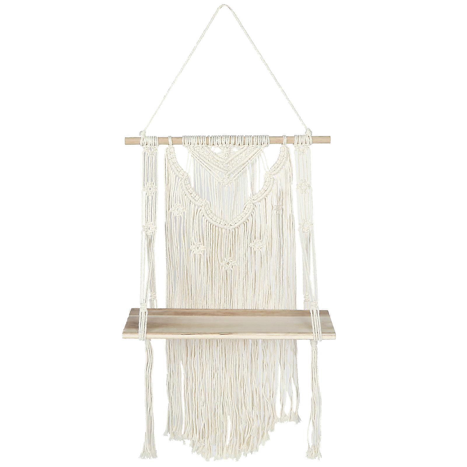 Boho Macrame Wooden Floating Shelf
