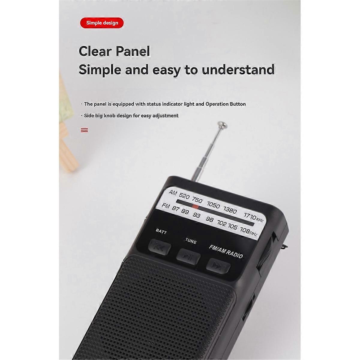 Mini Pocket FM AM Radio Portable Rechargeable Radios with LED Flashlight Support 3.5mm Headphone TF
