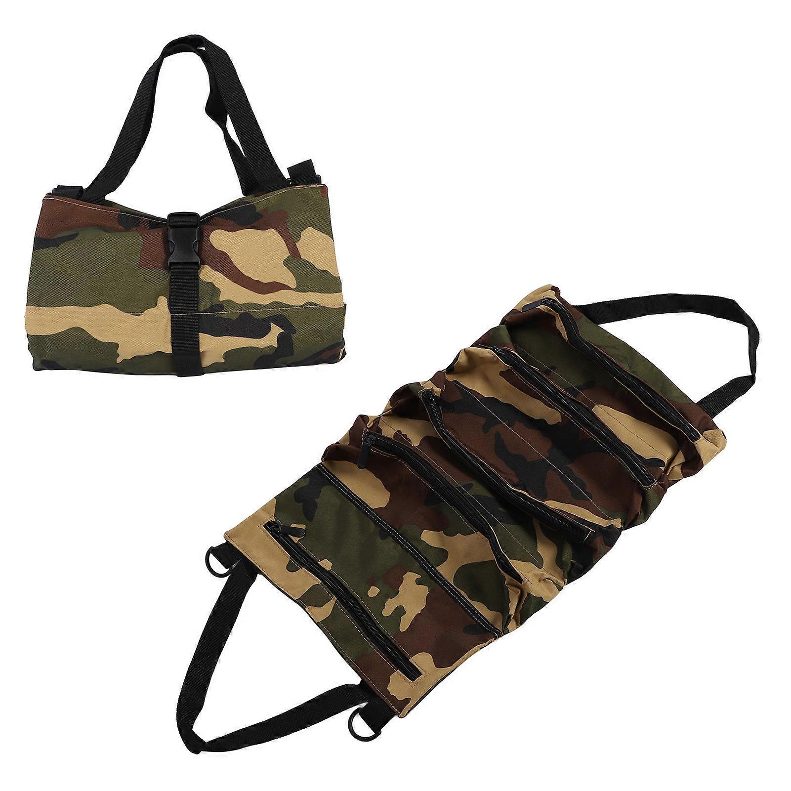 Heavy Duty Roll Up Tool Bag Canvas 5 Compartments Tool Storage Kit for Wrench Screwdriver Socket Camouflage