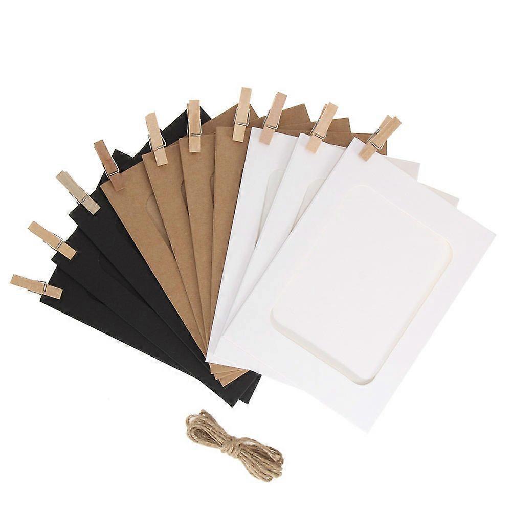 30 PCS DIY Kraft Paper Cardboard Photo Frame Set with Wood Clips and String in White, Black, and Brown