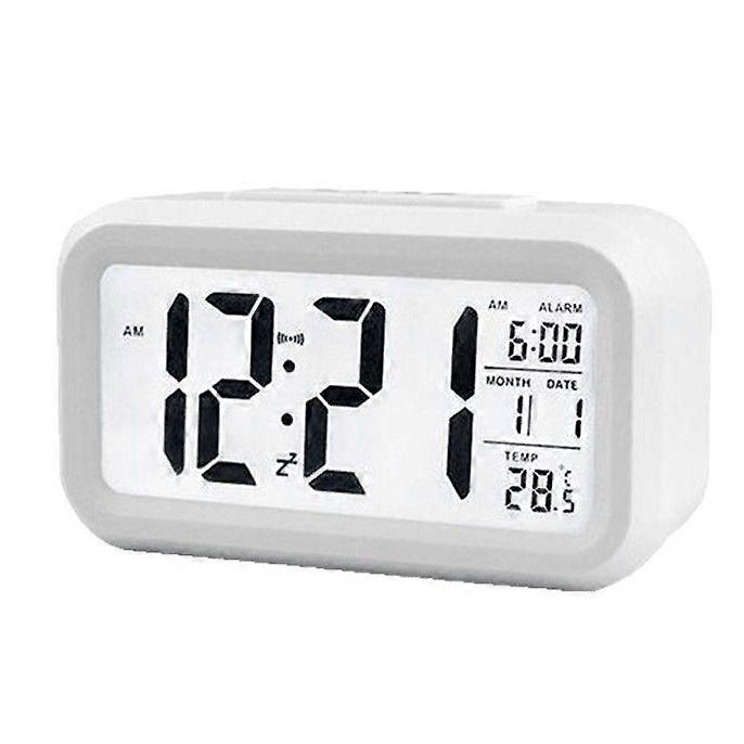 Digital Alarm Clock Morning Wake Up, Digital Clock Battery Operated Alarm Clock Silent for Kids Adults Large LED Display Temperature Calendar, 13.7*7