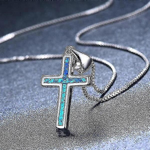 Pendentif Opale De Feu Collier Croix de Mode [bleu]