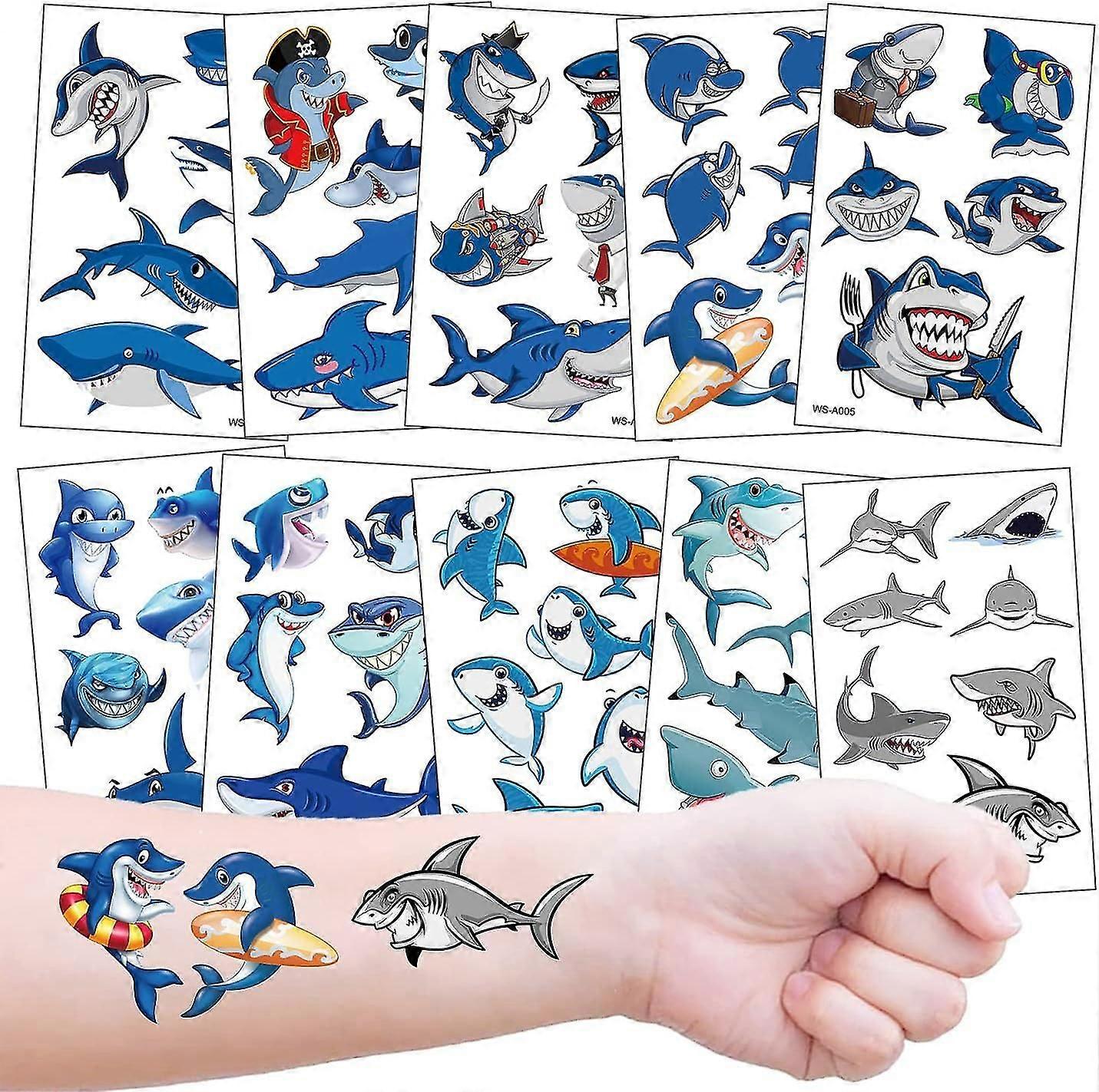 Shark Kids Tattoos, 10 Sheets Temporary Tattoo
