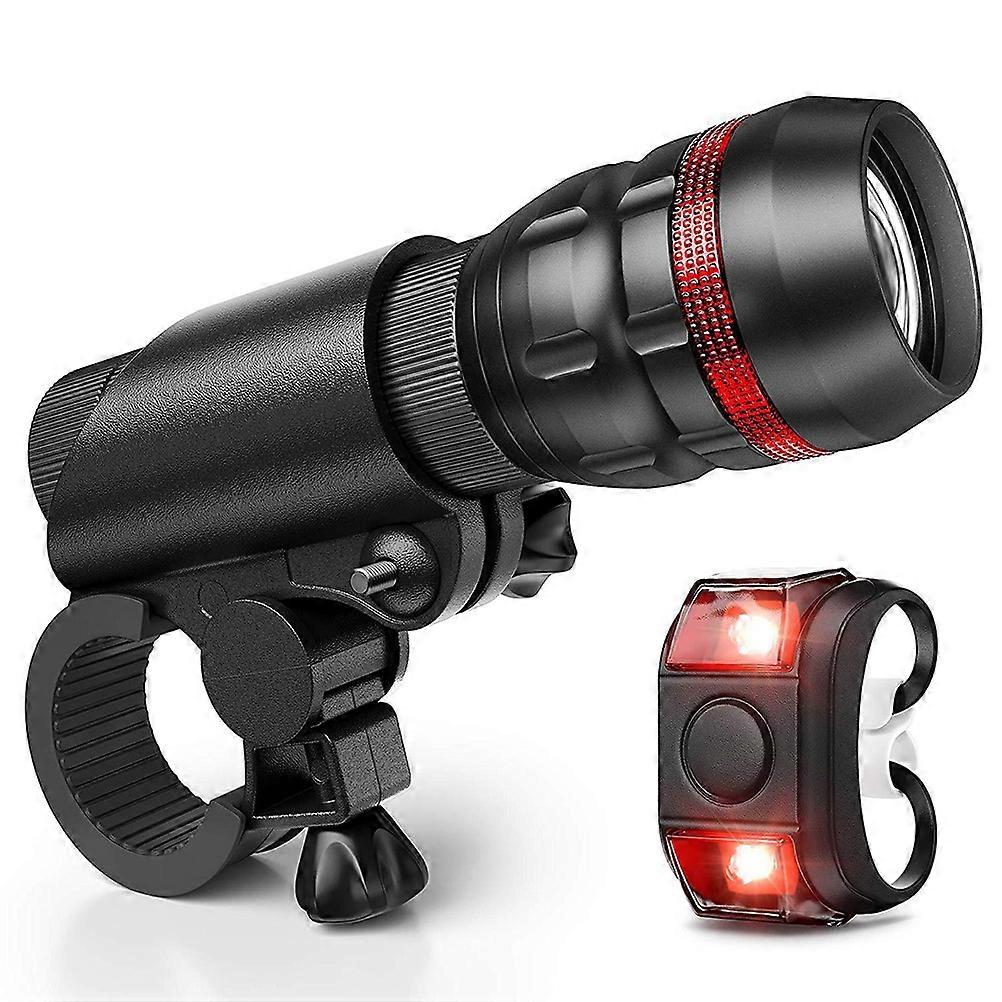 Bike Flashlight Tail Light Set Zoomable Flashlight Battery Powered Cycling Light Set
