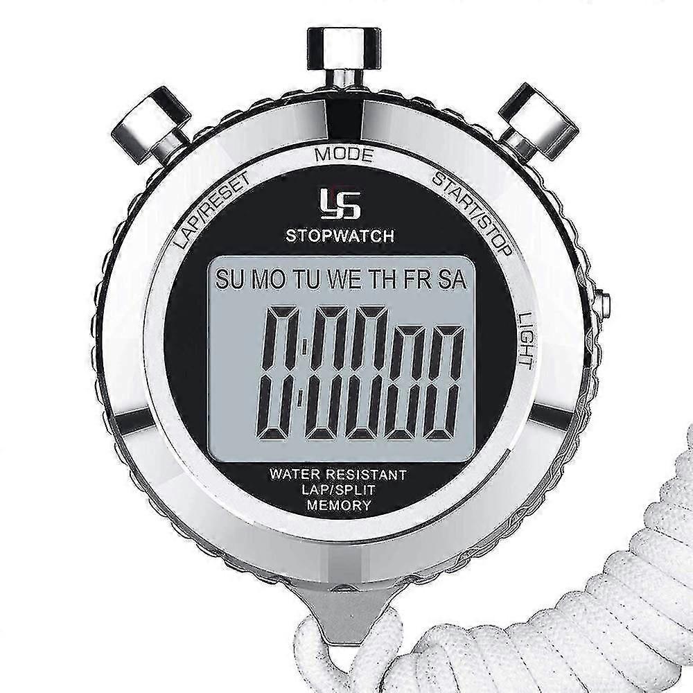 Metal Stopwatch,1/100th Second 2 Lap Memory, Clock Daily Digital Timer SX