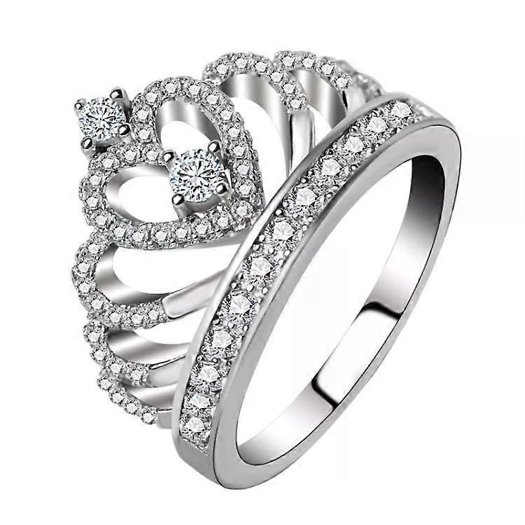 Princess Crown Zircon Ring-Platinum Plated,US Size 9,18.9mm Diameter