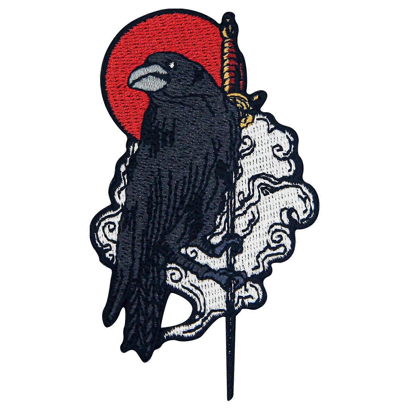 Raven On The Sword Patch Embroidered Applique Badge Iron On Sew On Emblem for Jackets, Backpacks, and Hats