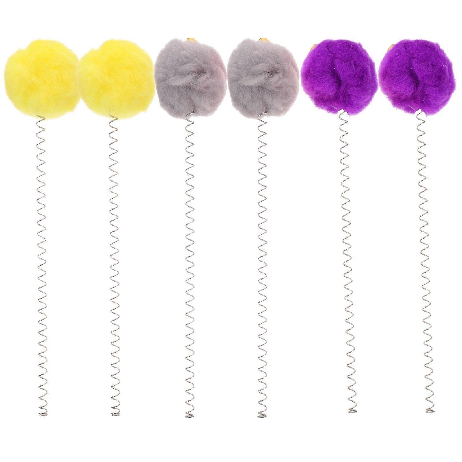 6Pcs Self-teasing Stick Funny Kitten Toy Suction Cup Spring Wand Toy Cat Pole Toys Indoor Cat Toy