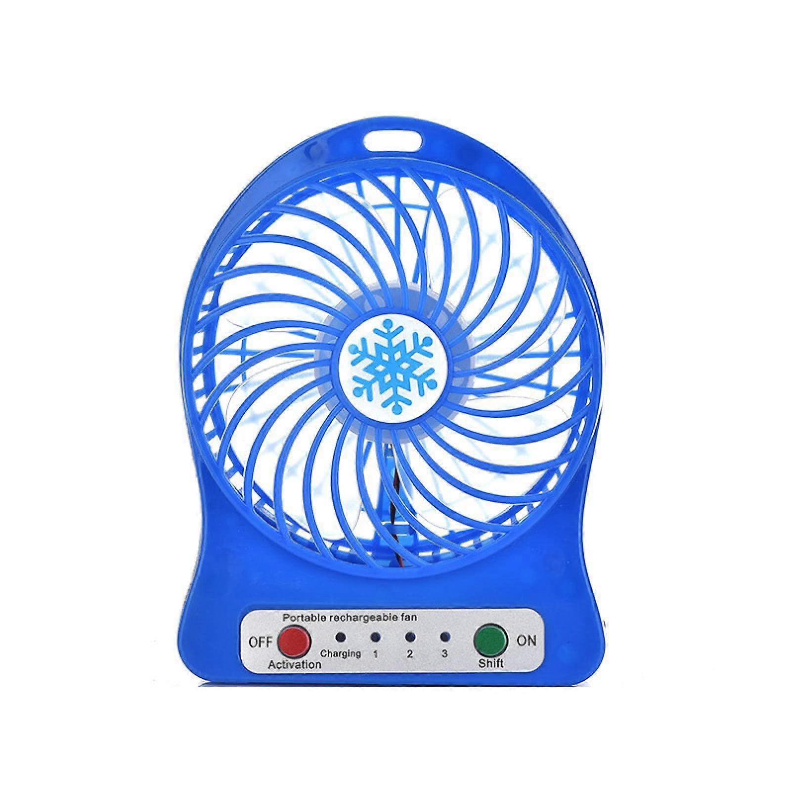 Small Fan - Mini USB Rechargeable and Battery Powered Fan, 3 Adjustable Speed Modes, Hand Crank, Blue Color, Portable Design