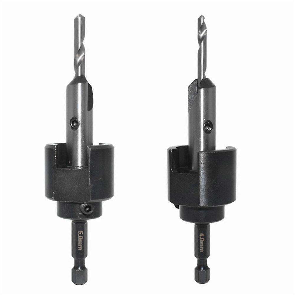 4Mm/5mm Countersink Bit Set For Woodworking - Hex Shank Drill Bits With Adjustable Depth & Chamfering Function