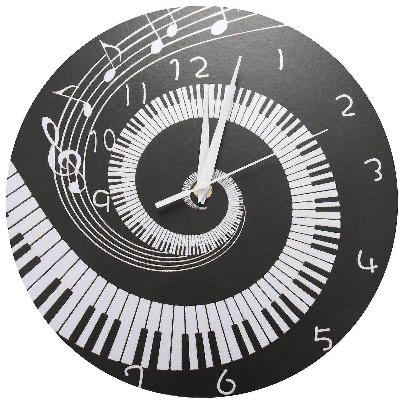 Piano Key Clock Music Notes Without Battery Black + White Acrylic