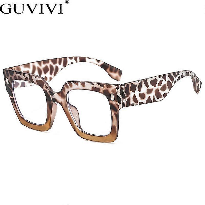 Vintage Oversized Square Anti-blue Light Eyeglasses For Women New Brand Black Leopard Rivet Computer Glasses Frame Female Shades