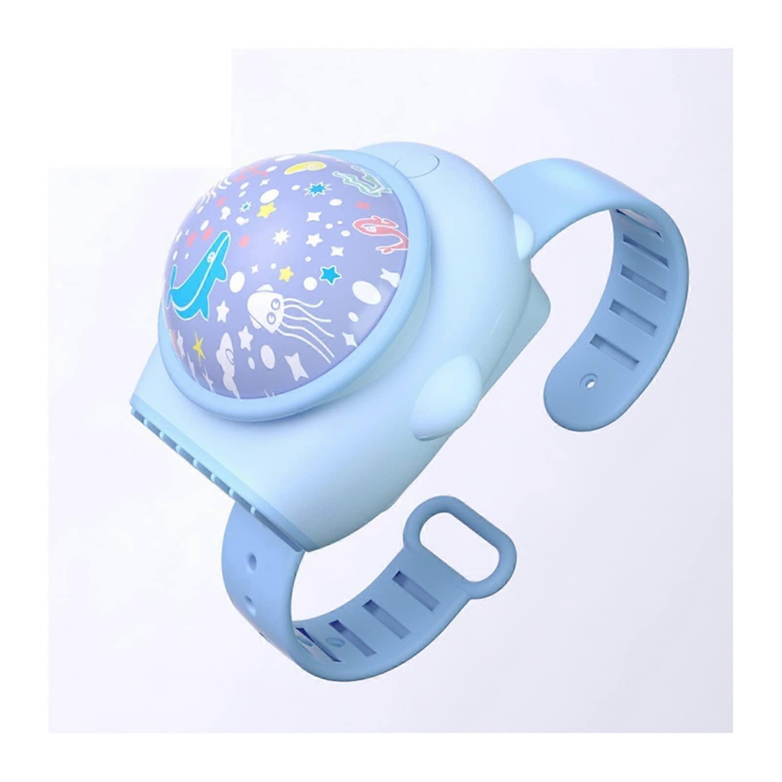 Mini Mini Led Star Projection Watch Fan Toy Cartoon USB Wrist Vaneless Fan Mini Fans (Color : Blue1, Size : X)