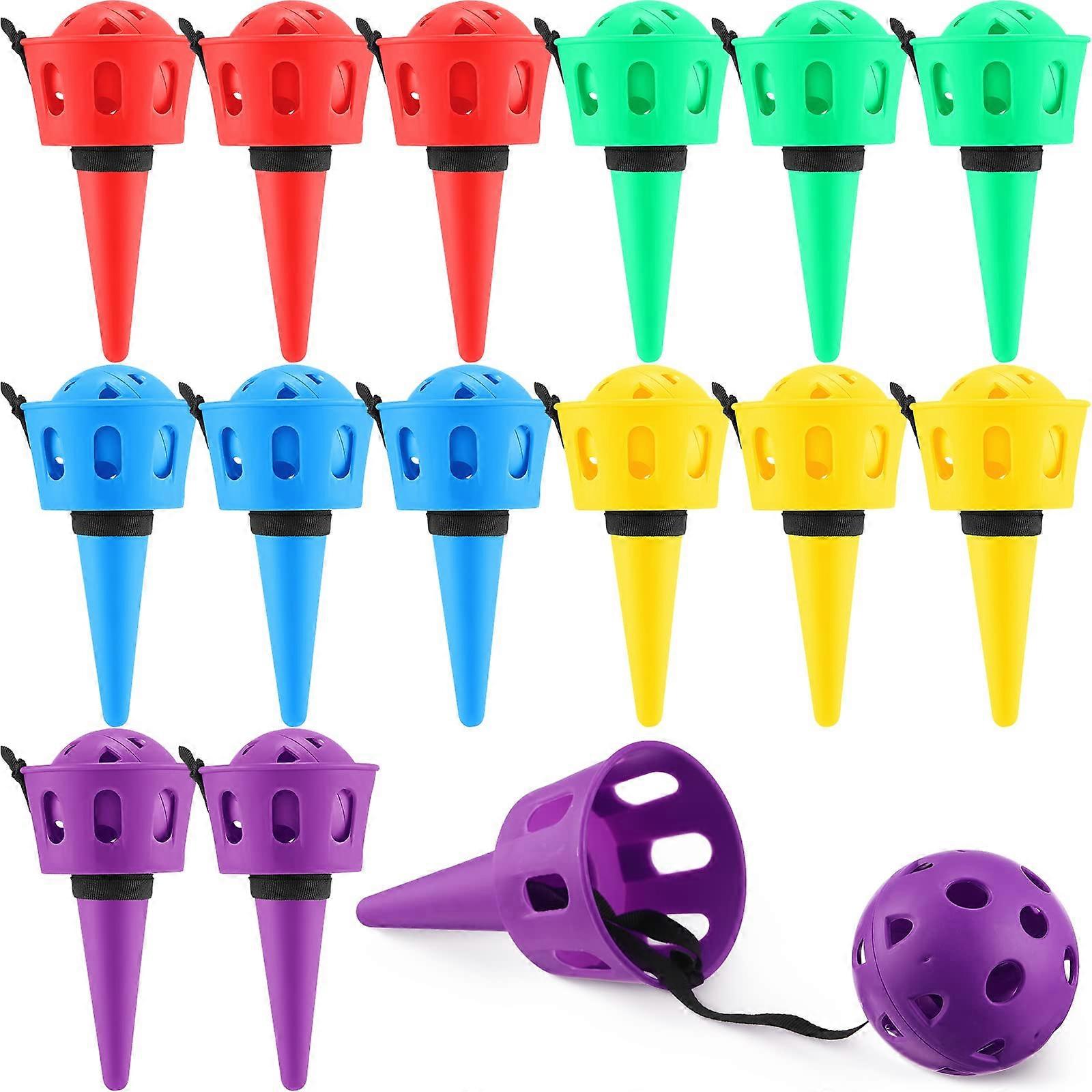 15 Pcs Ball Catch Game Set for Hand Eye Coordination, Classic Outdoor Tetherball with Catching Cups and Balls