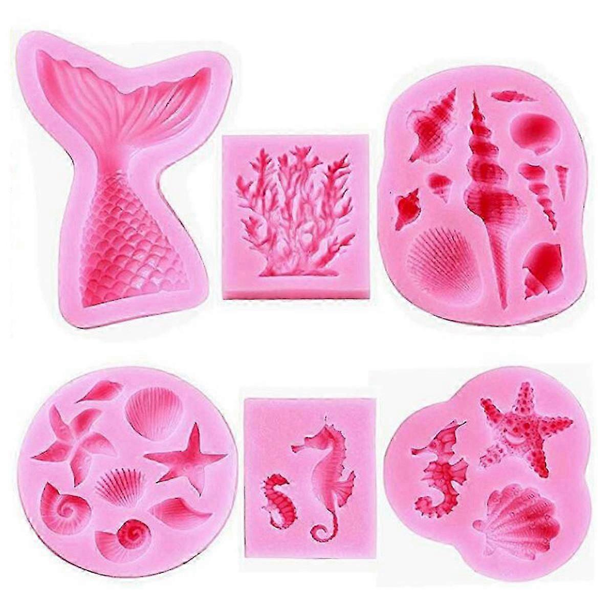 人魚のテーマケーキシリコーン型 - 人魚の尾、タツノオトシゴ、ヒトデ、カメの海のテーマケーキの装飾型 & 私の