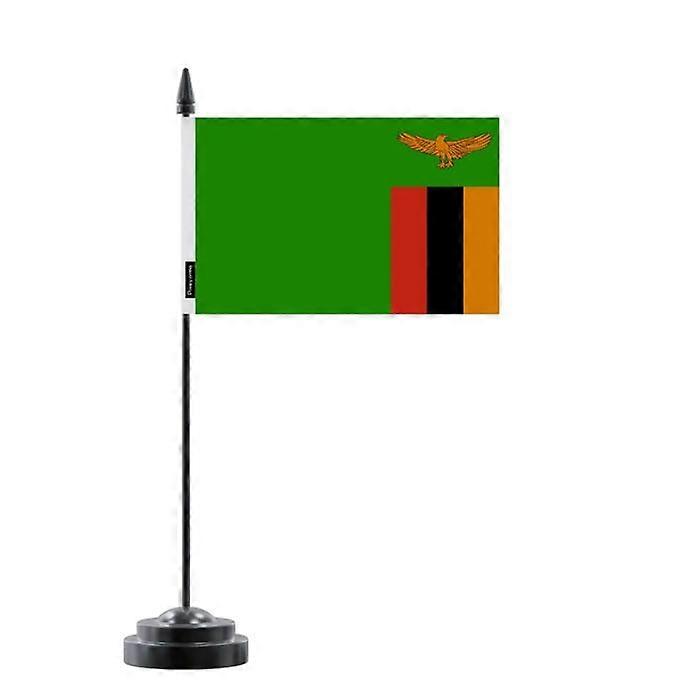Table Flag - Multicolored - Zambia - 14 x 21 cm - Plastic Pole - Double-Sided Print