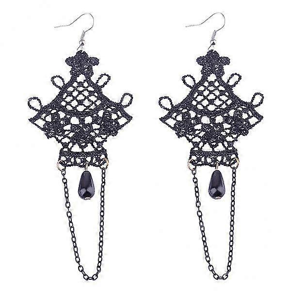 Gothic Black Lace Drop Earrings - 3 Pairs
