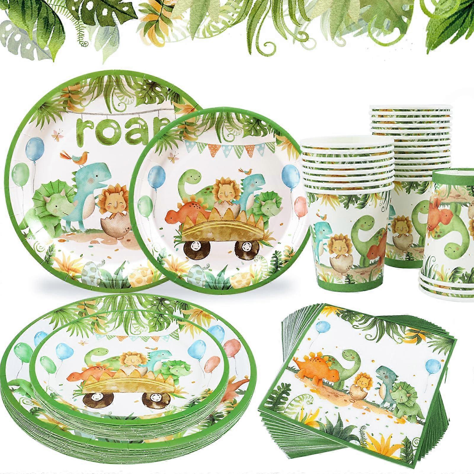 Dinosaur Birthday Party Supplies,96pcs Dinosaur Party Plates and Napkin for Dinosaur Theme Birthday Baby Shower Party Decoration Ref: 9782