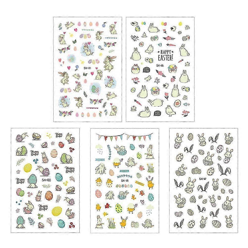 5 Sheets Luminous Nail Paste Sticker Environmental Protection Waterproof Happy Easter Themed Design 