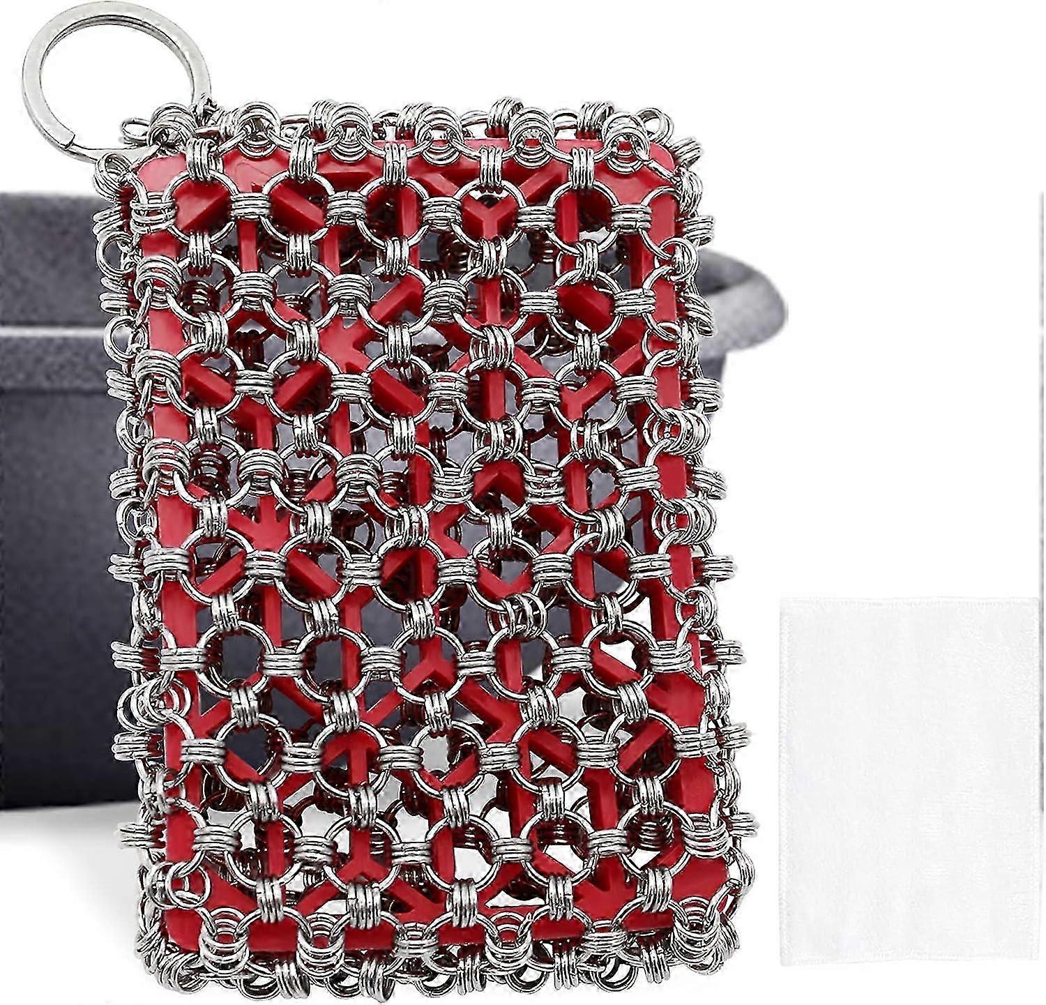 便利な鋳鉄製フライパンクリーナーチェーンメールスクラバー、シリコンインサート付き、効果的なクリーニングソリューションのための316ステンレススチールチェーン