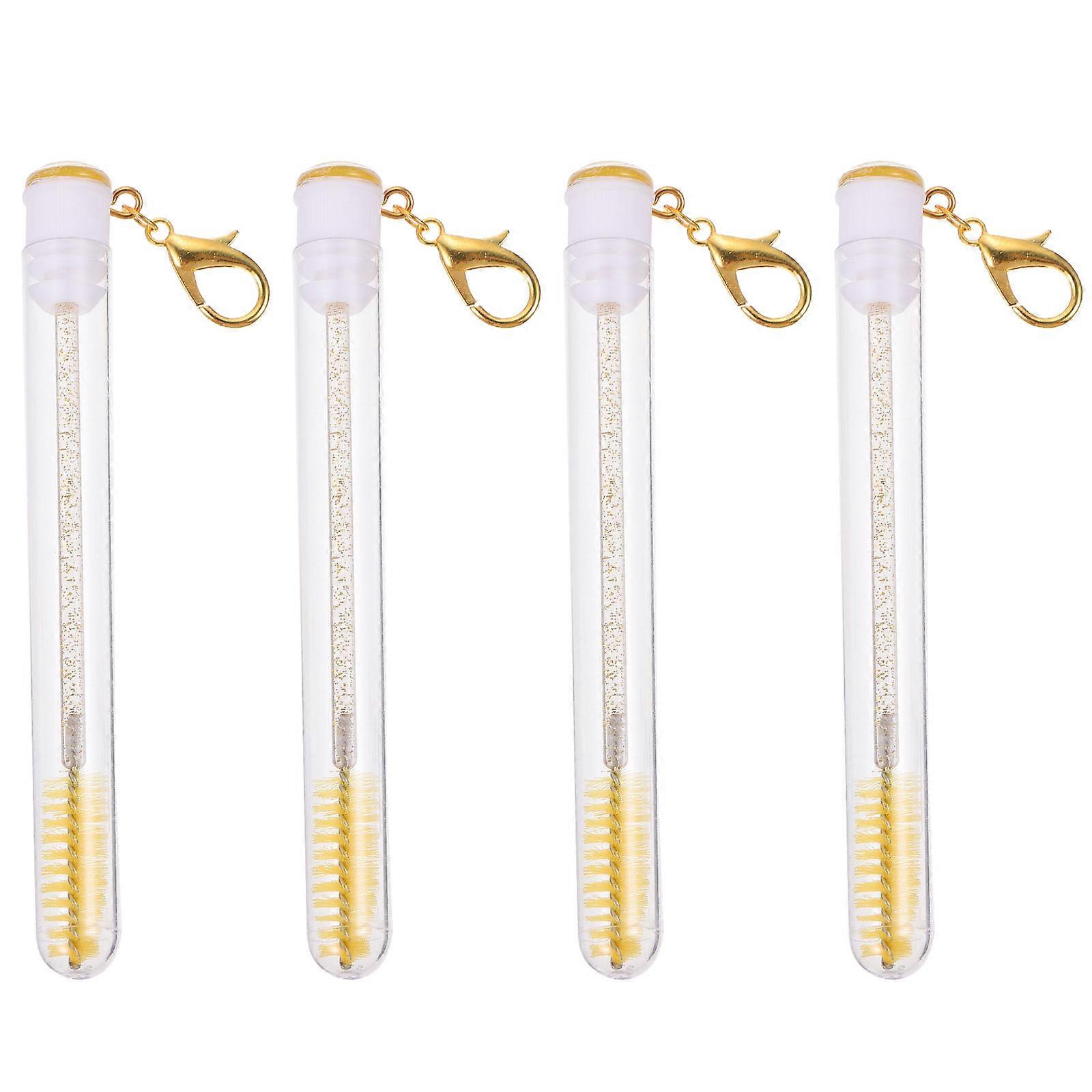Yellow Eyelash Brush Set with Acrylic Makeup Tools for Home Use 4pcs